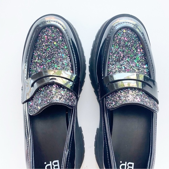 BP. Shilo Black Sparkle Glitter Platform Lug Sole Loafers Y2K 90’s NEW - Picture 3 of 9